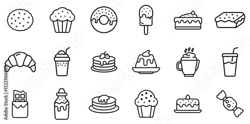 "Chocolate Desserts & Snacks Icon Set: A Decadent Collection of Symbols Representing Chocolaty Treats and Indulgent Snacks"