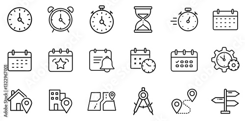 "Time, Date, and Address Icons Set: A Comprehensive Collection of Symbols for Scheduling, Locations, and Appointments"