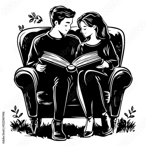 Silhouette of a Couple Relaxing Together on a Sofa: A Romantic Scene