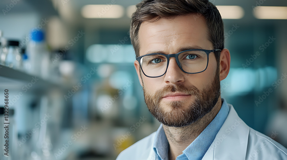 Intelligent researcher analyzing innovative solutions in a modern lab environment with glowing digital technology Intelligent researcher analyzing innovative solutions in a modern lab environment with glowing digital technology