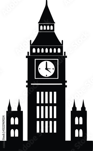 Big ben clock tower silhouette vector, clock tower silhouette,  clock tower vector illustration