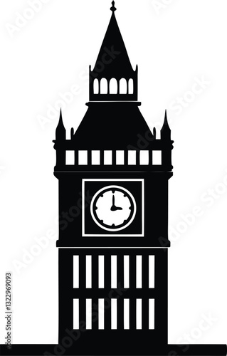 Big ben clock tower silhouette vector, clock tower silhouette,  clock tower vector illustration