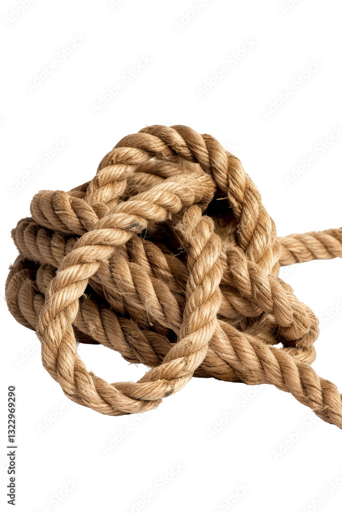 Brown Twisted Rope Coiled on a White Background for Nautical and Craft Themes in Photography and Design Brown Twisted Rope Coiled on a White Background for Nautical and Craft Themes in Photography and Design