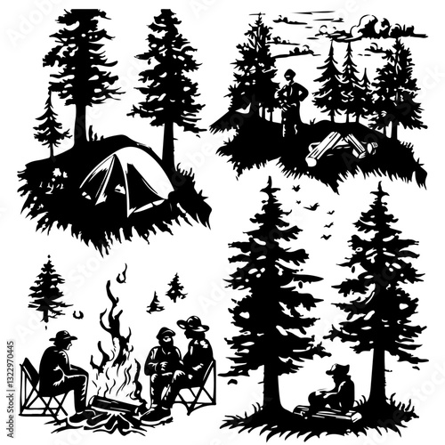 Camping Vector,
Outdoor Silhouettes,
Nature Clipart,
Camping Graphics,
Adventure Icons,
Tent Silhouette,
Hiking Clipart,
Campfire Vector,
Wilderness Vector,
Camping Elements,
Adventure Graphics,