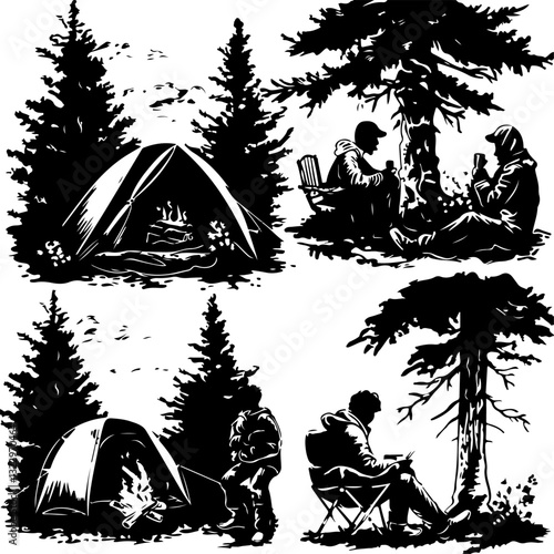 Camping Vector,
Outdoor Silhouettes,
Nature Clipart,
Camping Graphics,
Adventure Icons,
Tent Silhouette,
Hiking Clipart,
Campfire Vector,
Wilderness Vector,
Camping Elements,
Adventure Graphics,