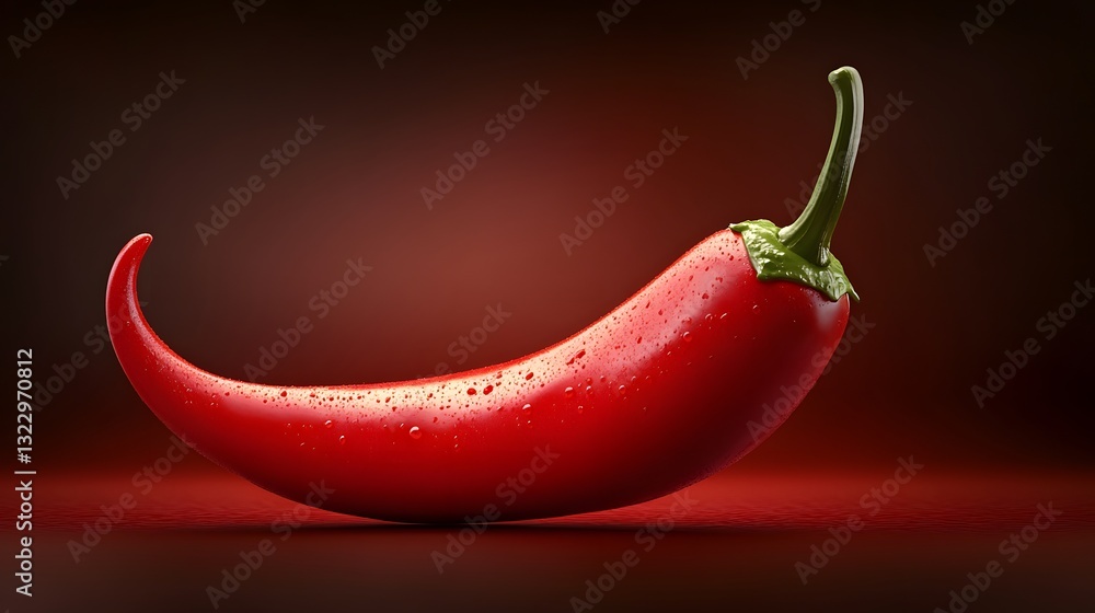 Vibrant Red Chili Pepper in Plump Form with Water Droplets on Dark Background Vibrant Red Chili Pepper in Plump Form with Water Droplets on Dark Background
