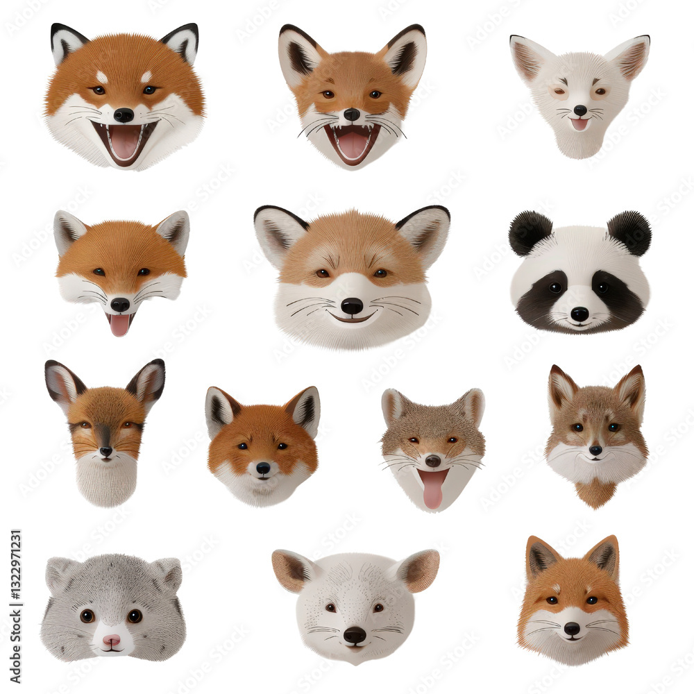 Collection of Adorable Animal Faces Featuring Foxes, Pandas, and Other Cute Creatures with Playful Expressions Collection of Adorable Animal Faces Featuring Foxes, Pandas, and Other Cute Creatures with Playful Expressions