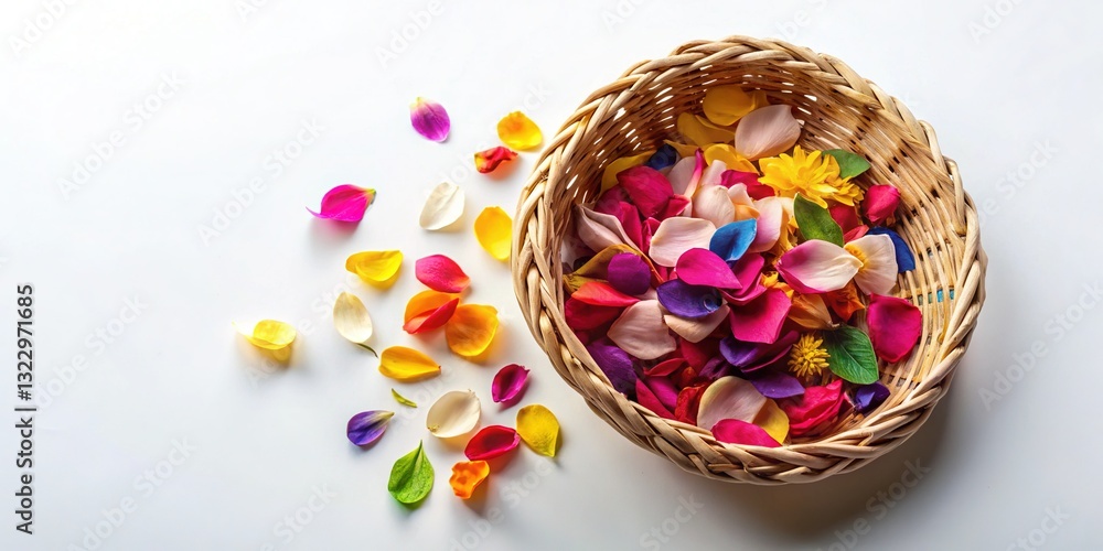 Naklejka premium Eco-Friendly Petal Baskets: Sustainable & Elegant Floral Arrangement, Flat Lay