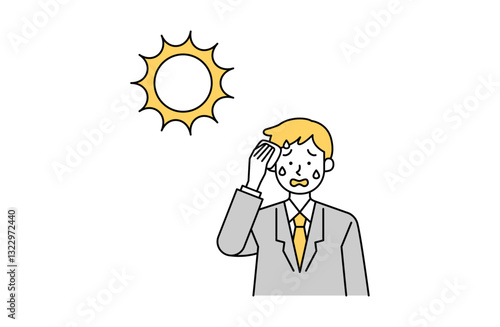 炎天下で汗をかく会社員男性のベクターイラスト サラリーマン シンプル 夏