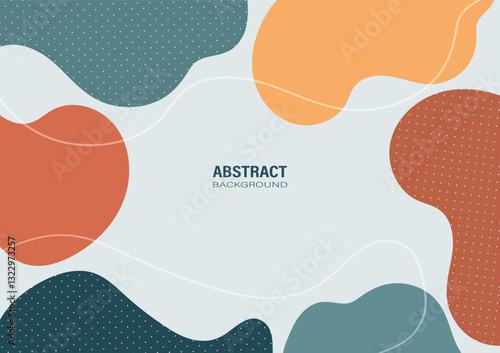 Abstract background with organic, fluid shapes, including shades of orange, teal, and brown. The design includes dotted patterns and curving white lines, making it suitable for graphic design.
