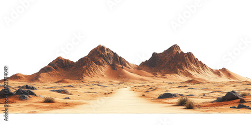 Mars-like desert landscapes with golden orange mountains and sand dunes, cut out. Extraterrestrial terrain visualization for science fiction and space concepts.Dramatic 3D rendered environment with ba