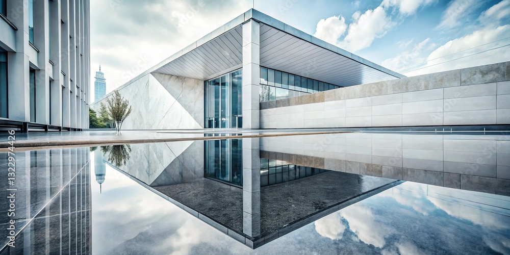 Fototapeta premium Futuristic Cool Puddles Reflection on Marble - Modern Flat Lay Stock Photo