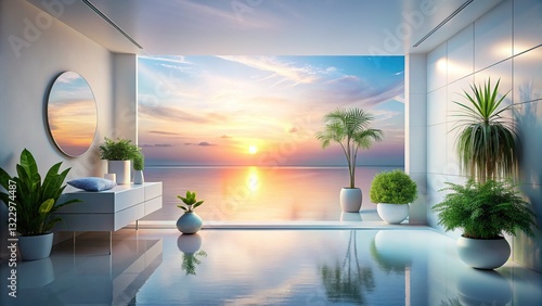 Futuristic Lush Horizon: Modern Flat Lay Stock Photo with Copy Space