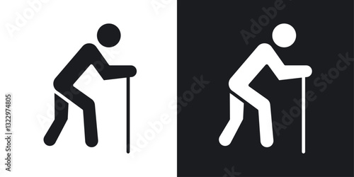 Person walking with cane vector icon set in solid style.