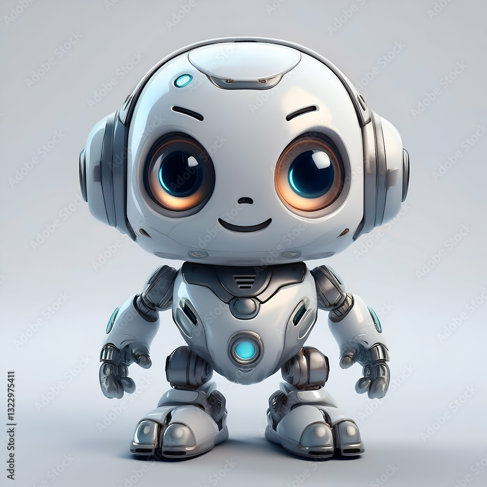 A Charming, Friendly Robot With Big, Expressive Eyes, A Happy Smile, And Sleek, Futuristic Design Against A Neutral Backdrop A Charming, Friendly Robot With Big, Expressive Eyes, A Happy Smile, And Sleek, Futuristic Design Against A Neutral Backdrop