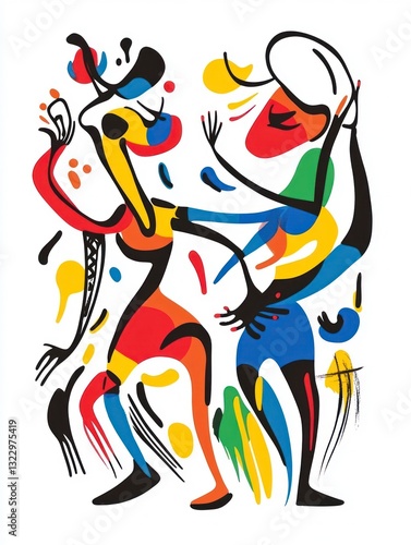 Colorful Abstract Couple Dancing Illustration in Modern Art Style Design