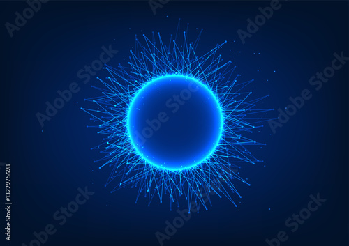 Abstract technology background. Circles with connecting and dispersing lines represent the growth and development of technological innovation, artificial intelligence, which learns and develops itself