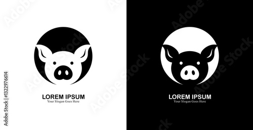 pig head logo design combined with a circle