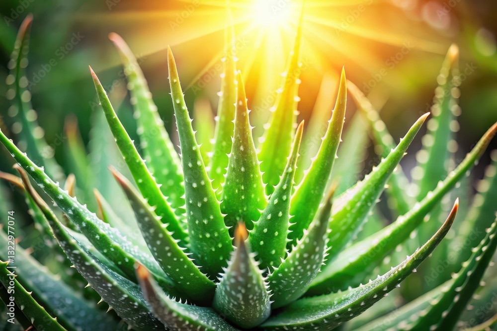 Vibrant Aloe Vera Plant Basking in Sunlight, a Close-Up Display of Nature's Healing Power Vibrant Aloe Vera Plant Basking in Sunlight, a Close-Up Display of Nature's Healing Power