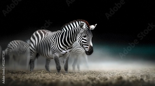Majestic Zebras on Misty African Savanna at Dusk