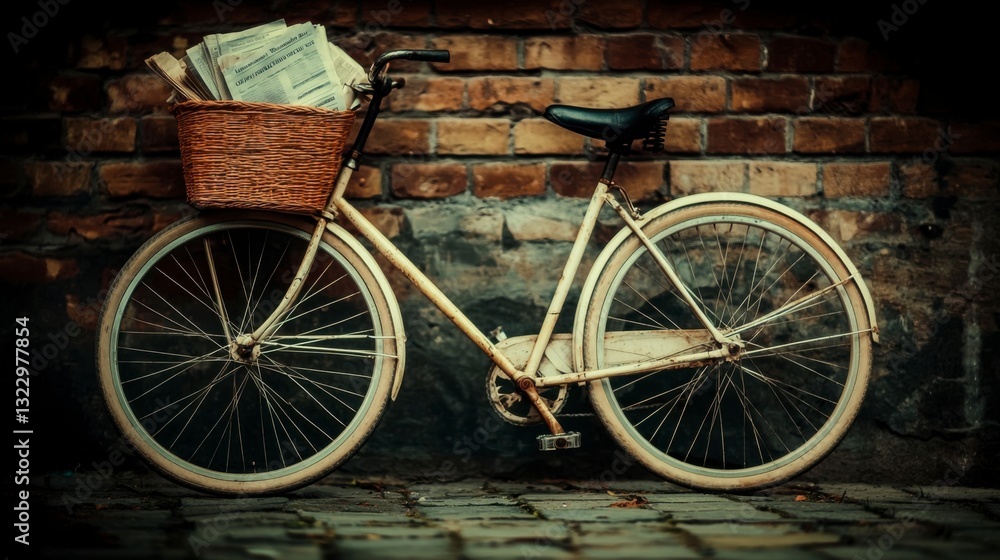 Obraz premium Vintage Bicycle Leaned Against Brick Wall with