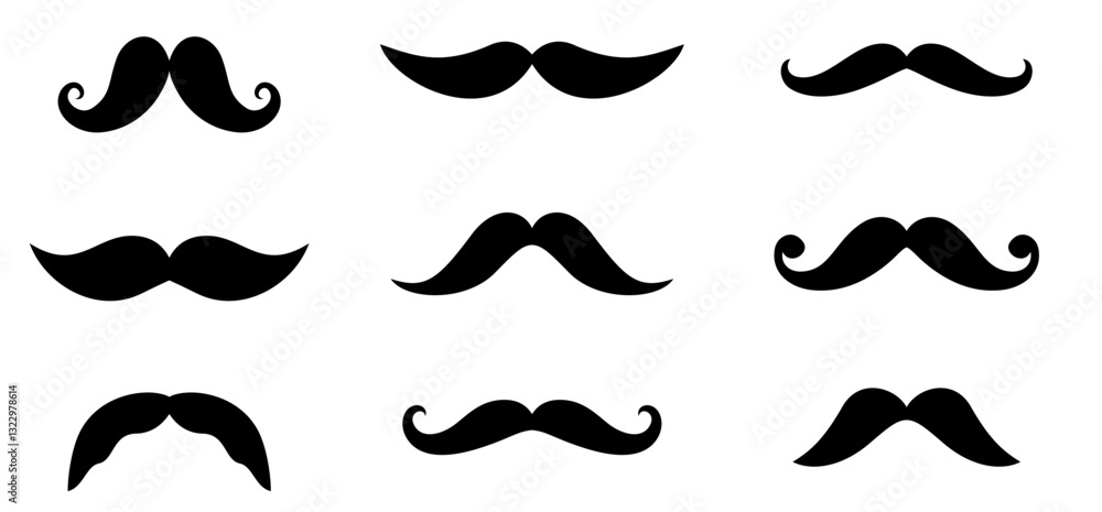 Mustache silhouettes icon. vector. editable Mustache silhouettes icon. vector. editable