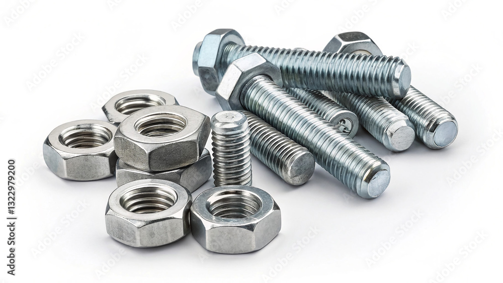 Hexagonal Bolts and Nuts on White Background for Hardware Illustration Hexagonal Bolts and Nuts on White Background for Hardware Illustration