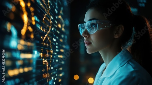 Ai medical researcher analyzing dna sequences in a high-tech lab environment