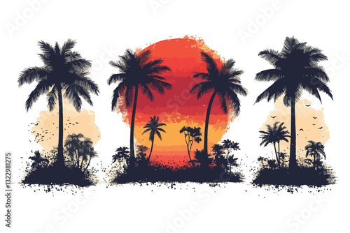 palm, tree, silhouette, palms, evening, paradise, orange, palmtree