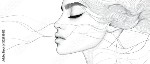 Elegant minimalist line art of a human face artistic representation abstract style soft lines profile view