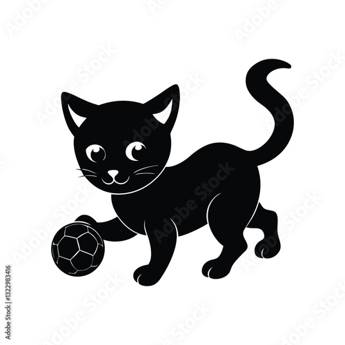 cute baby cat playing football silhouette art