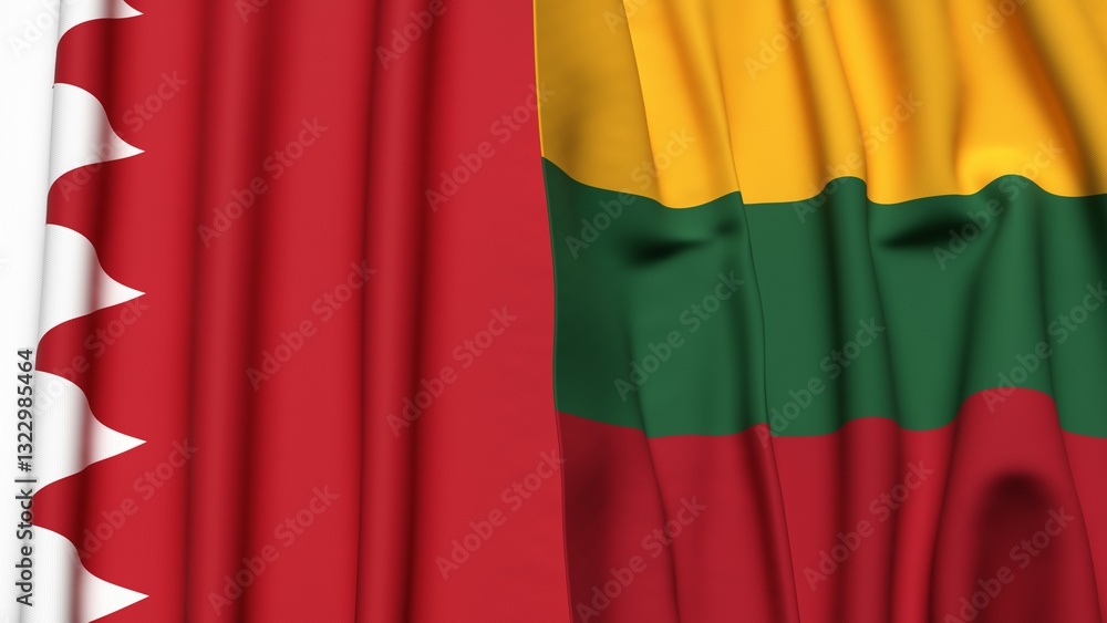 Fototapeta premium Flags of BAHRAIN and LITHUANIA with realistic cloth texture