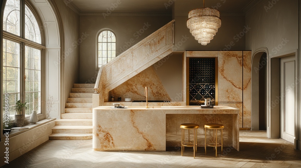 Obraz premium Elegant, luxurious kitchen with a sophisticated design. A blend of modern and classic elements