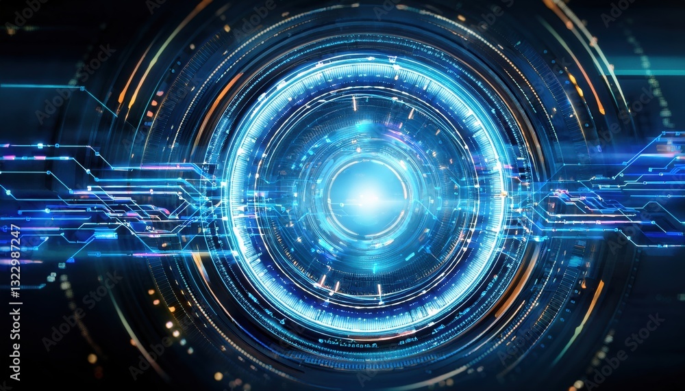 Futuristic blue and orange circle representing a pulsating energy core of artificial intelligence Futuristic blue and orange circle representing a pulsating energy core of artificial intelligence