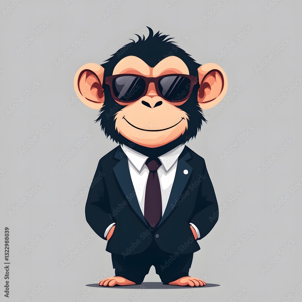 Chimpanzee in a Suit and Sunglasses, a Funny, Stylish Illustration Chimpanzee in a Suit and Sunglasses, a Funny, Stylish Illustration