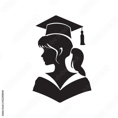 female graduate student wearing graduation hat and gown vector silhouette illustration 