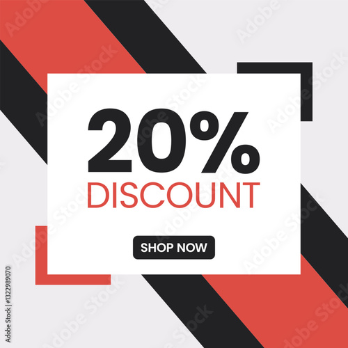 20% discount post design in vector. 20% off social media post design for businesses. Vector template for sales, offers, and marketing.
