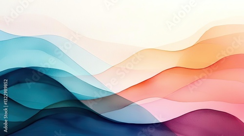 Digital watercolor painting abstract background concept. Vibrant abstract waves in multiple colors creating a serene, fluid background design.