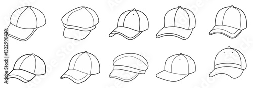 Outline cap vector flat illustration. vector