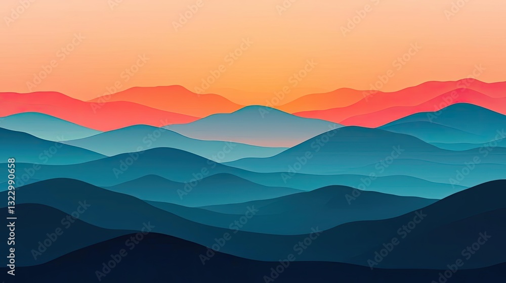 Abstract landscape background idea. Vibrant mountain landscape with layers of blue and pink hues during sunset. Abstract landscape background idea. Vibrant mountain landscape with layers of blue and pink hues during sunset.