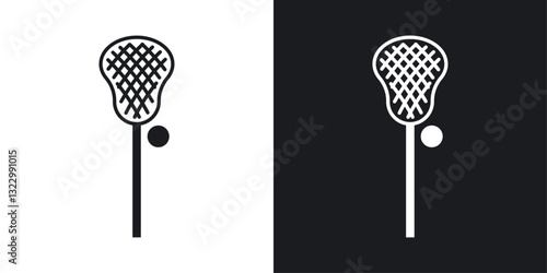 Lacrosse stick ball icons pack in solid style