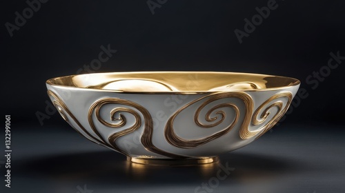Elegant ceramic bowl with intricate gold swirl design on a dark background for decorative and culinary use