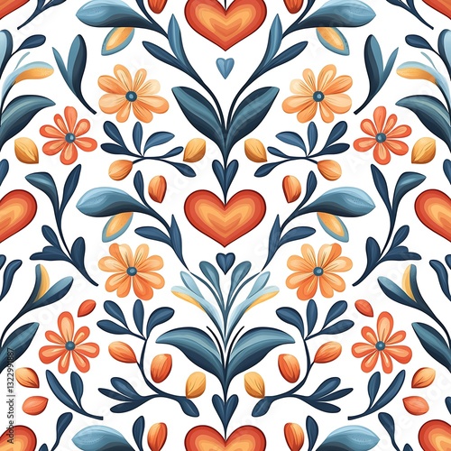 Intricate folk patterns in ethnic design seamless alpine inspiration vibrant floral artwork whimsical viewpoint