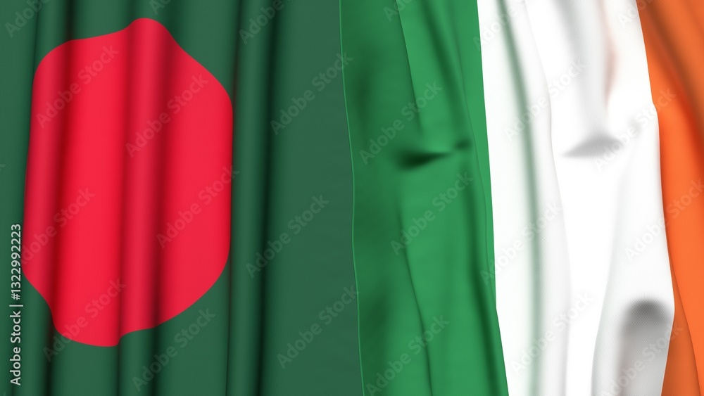 Obraz premium Flags of BANGLADESH and IRELAND with realistic cloth texture