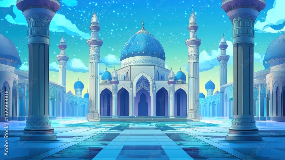 Fototapeta premium Serene Mosque Courtyard Under a Starlit Sky