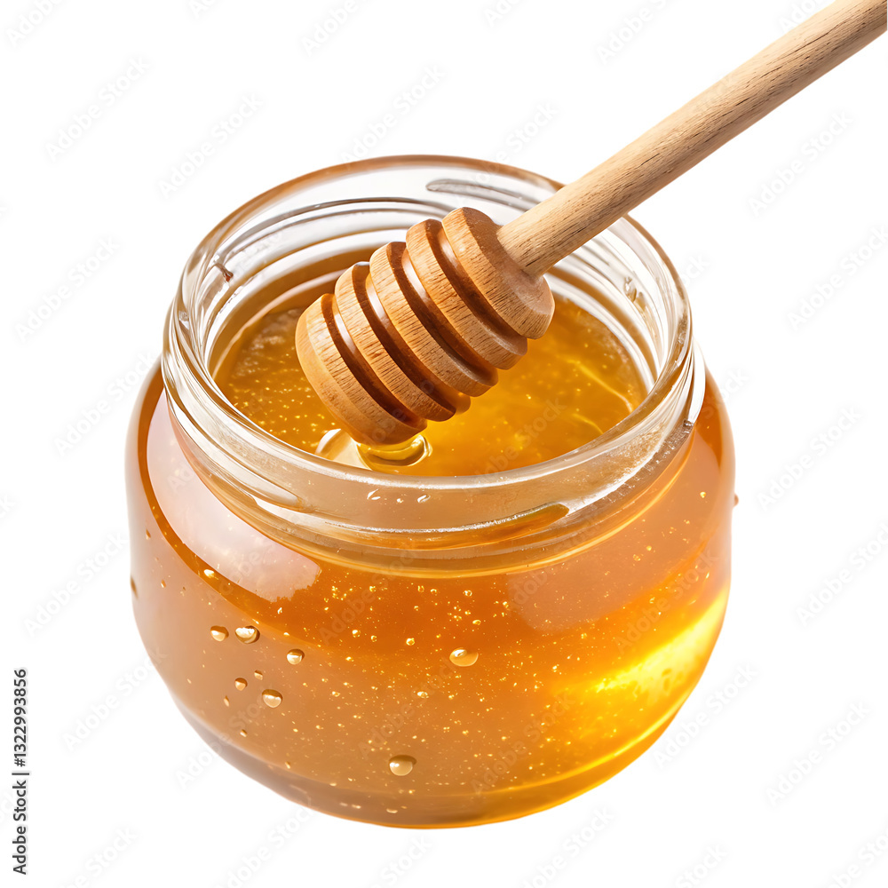 Honey in a jar with honey dipper Honey in a jar with honey dipper