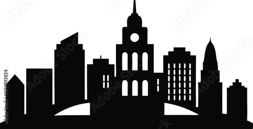 Boston City Skyline Silhouette Vector, City Buildings Silhouette Vector