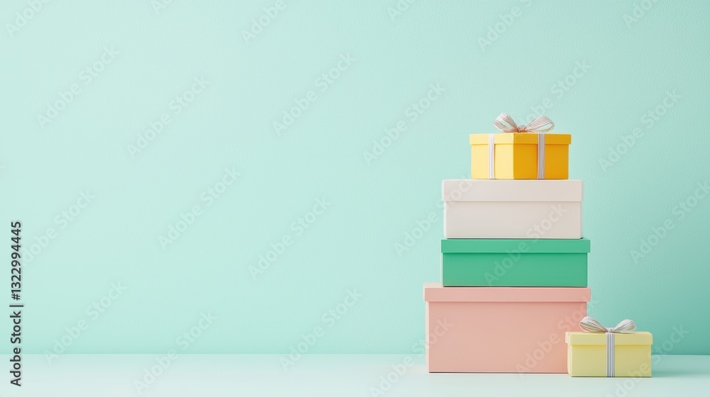 Gift Box: A stack of colorful gift boxes of various sizes, creating a festive atmosphere, symbolizing holidays, gift giving, and seasonal celebrations. Gift Box: A stack of colorful gift boxes of various sizes, creating a festive atmosphere, symbolizing holidays, gift giving, and seasonal celebrations.