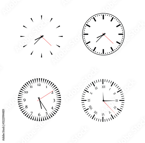 Wall clock face vector illustration set 