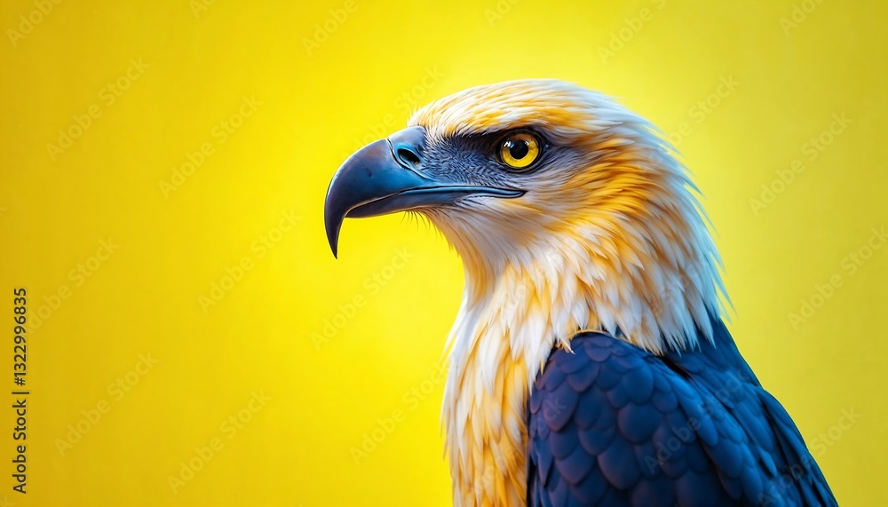 Fototapeta premium Philippine Eagle Portrait on Bright Yellow Background - Majestic Bird of Prey